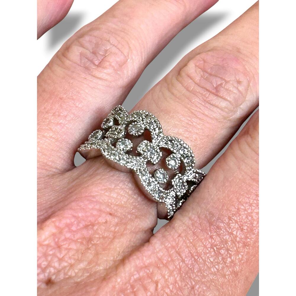 Premier Designs Filigree Ring Silver Tone Pave Set Glass Crystals Ring Size 7